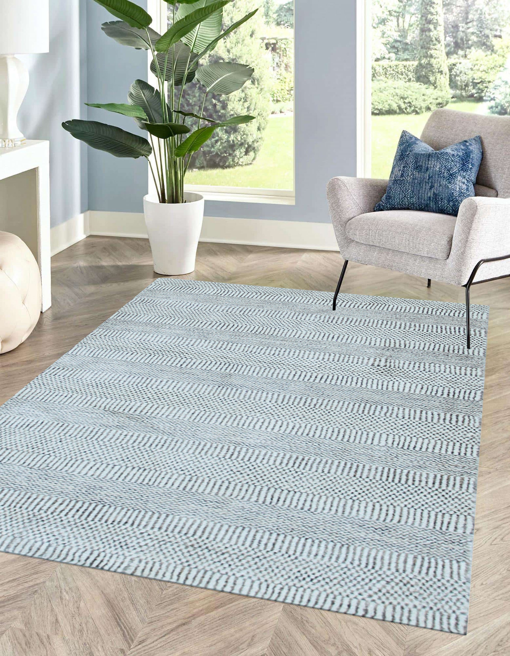 Trendy Dahlia Beige Handmade Wool Rug, showcasing a subtle floral pattern in calming beige tones, its hand-knotted wool texture adding warmth to a modern living space.