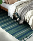 Chic Striped Turquoise Flatweave Wool & Bamboo Silk Rug