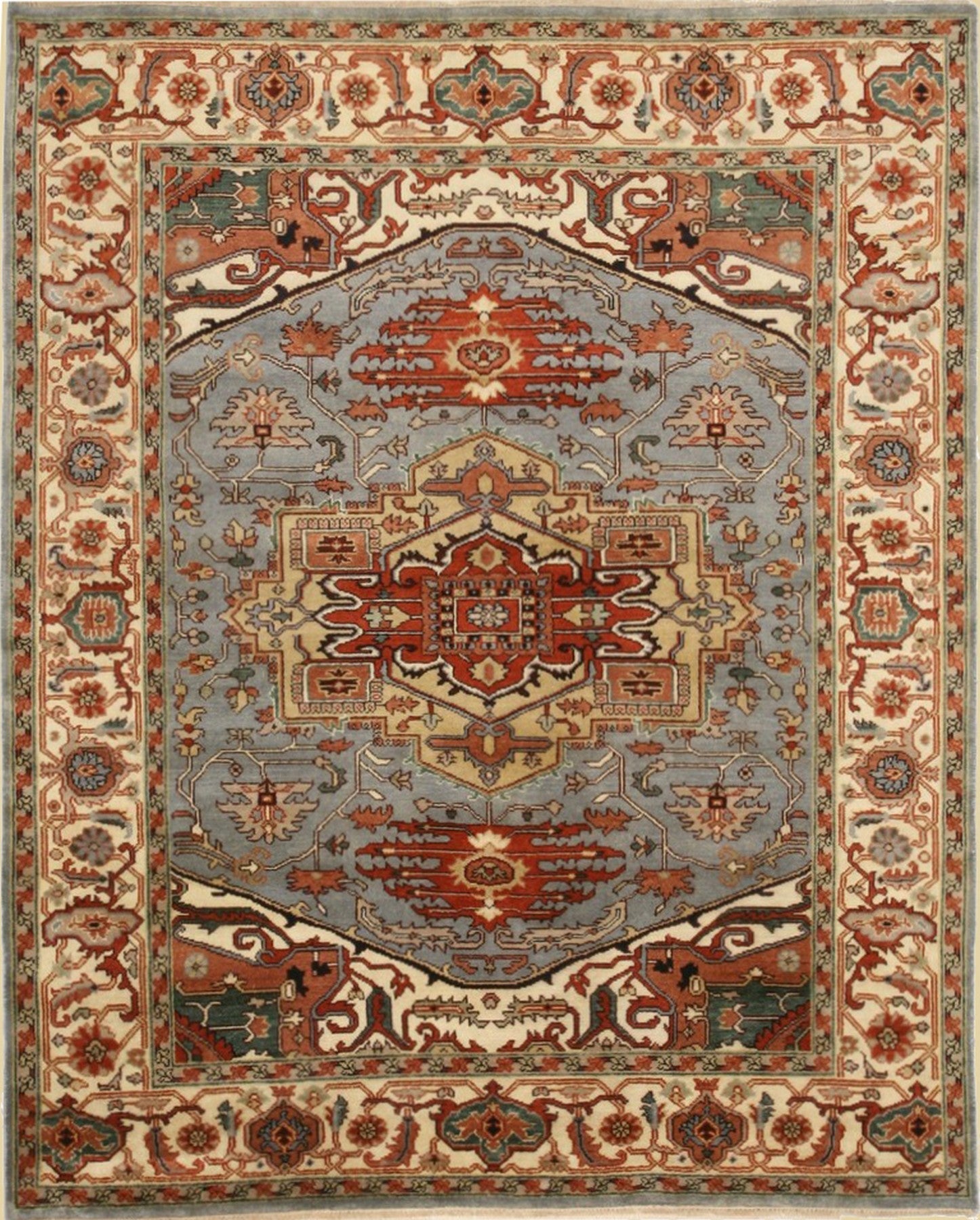 Isolated view of Amara Ruby Blue Hand Knotted Wool Rug, showcasing its design.