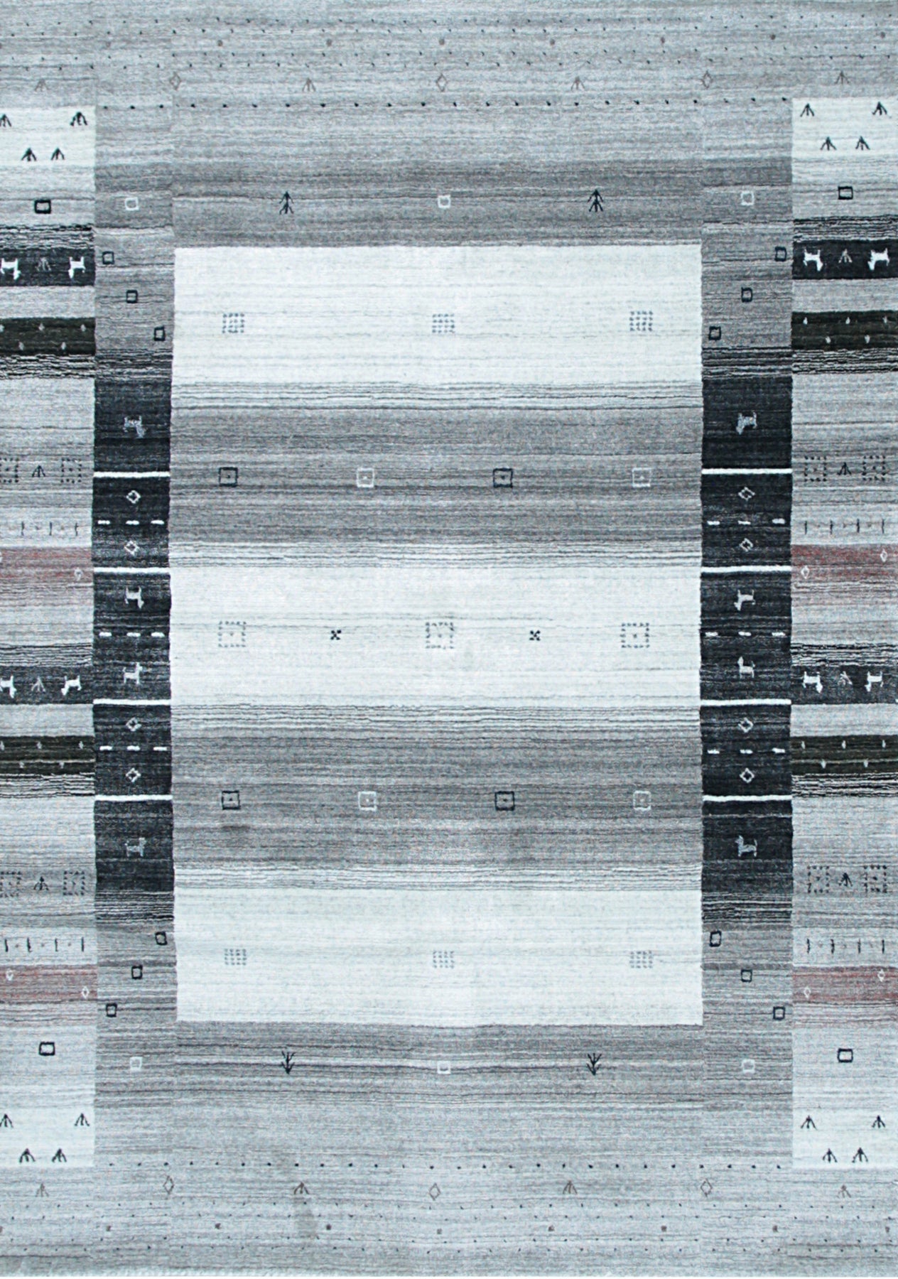 Isolated view of Sophie Gabbeh Gray Handmade Wool Rug, showcasing its design.