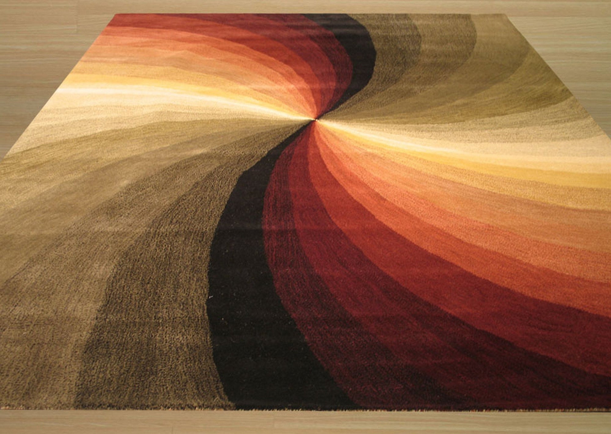 Enchanting Luxurious Original Hand Tufted Wool Rug, a cream-colored wool rug with a subtle geometric pattern, lies elegantly on a polished hardwood floor.