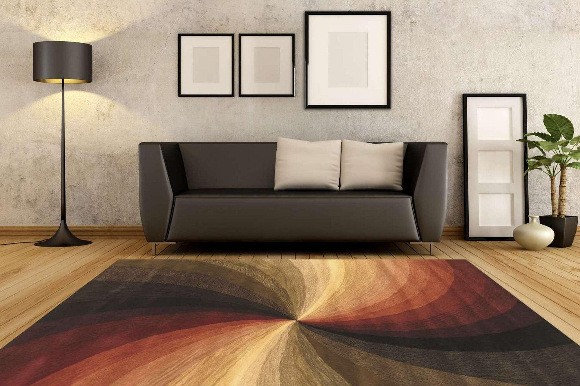 Enchanting Luxurious Original Hand Tufted Wool Rug, showcasing a blend of warm neutrals and subtle textures, complements a modern living room with minimalist furniture and natural light.