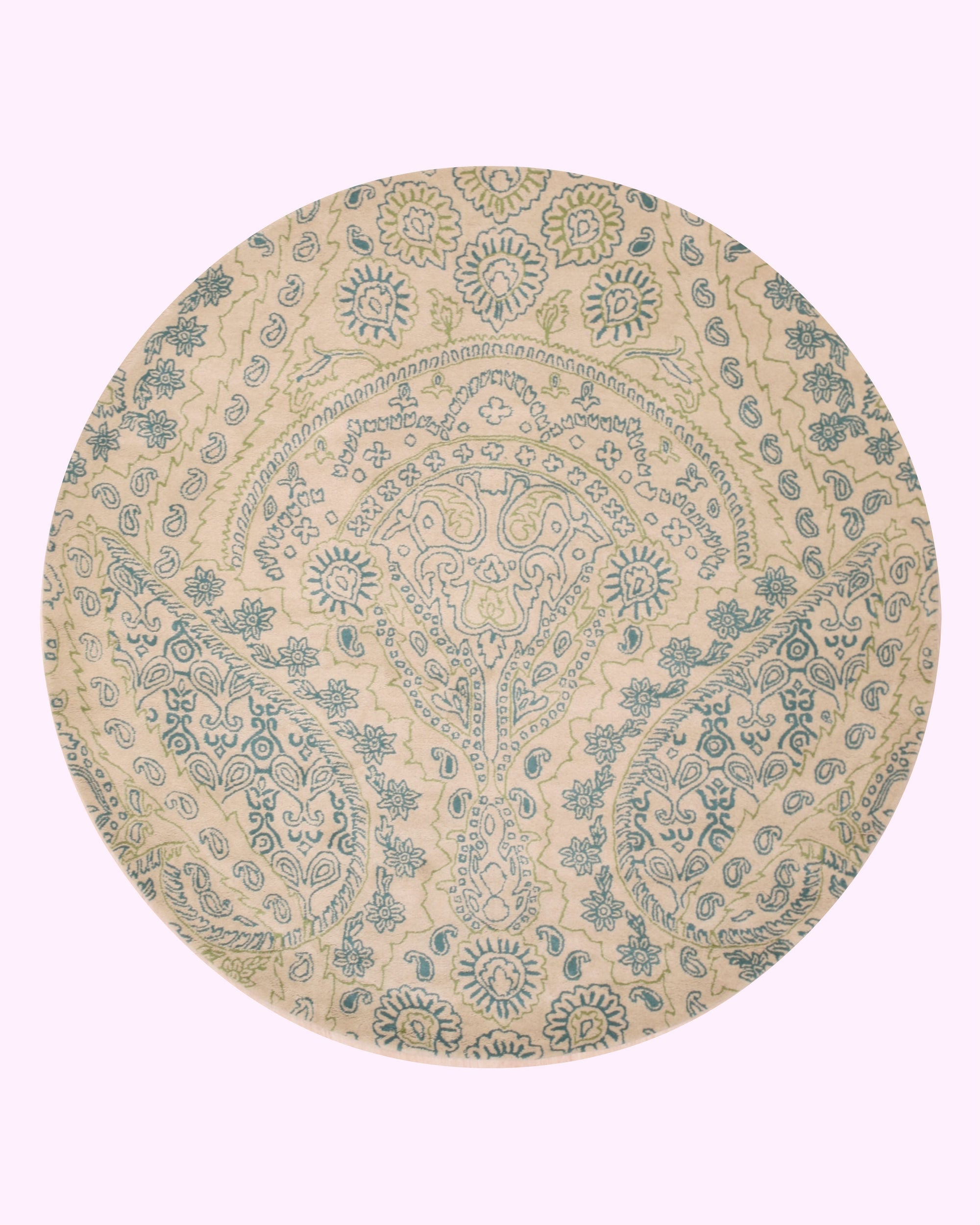 Beautiful Alluring Green Hand Tufted Wool Rug, showcasing its lush green hue and textured hand-tufted wool construction, lies on a light hardwood floor.