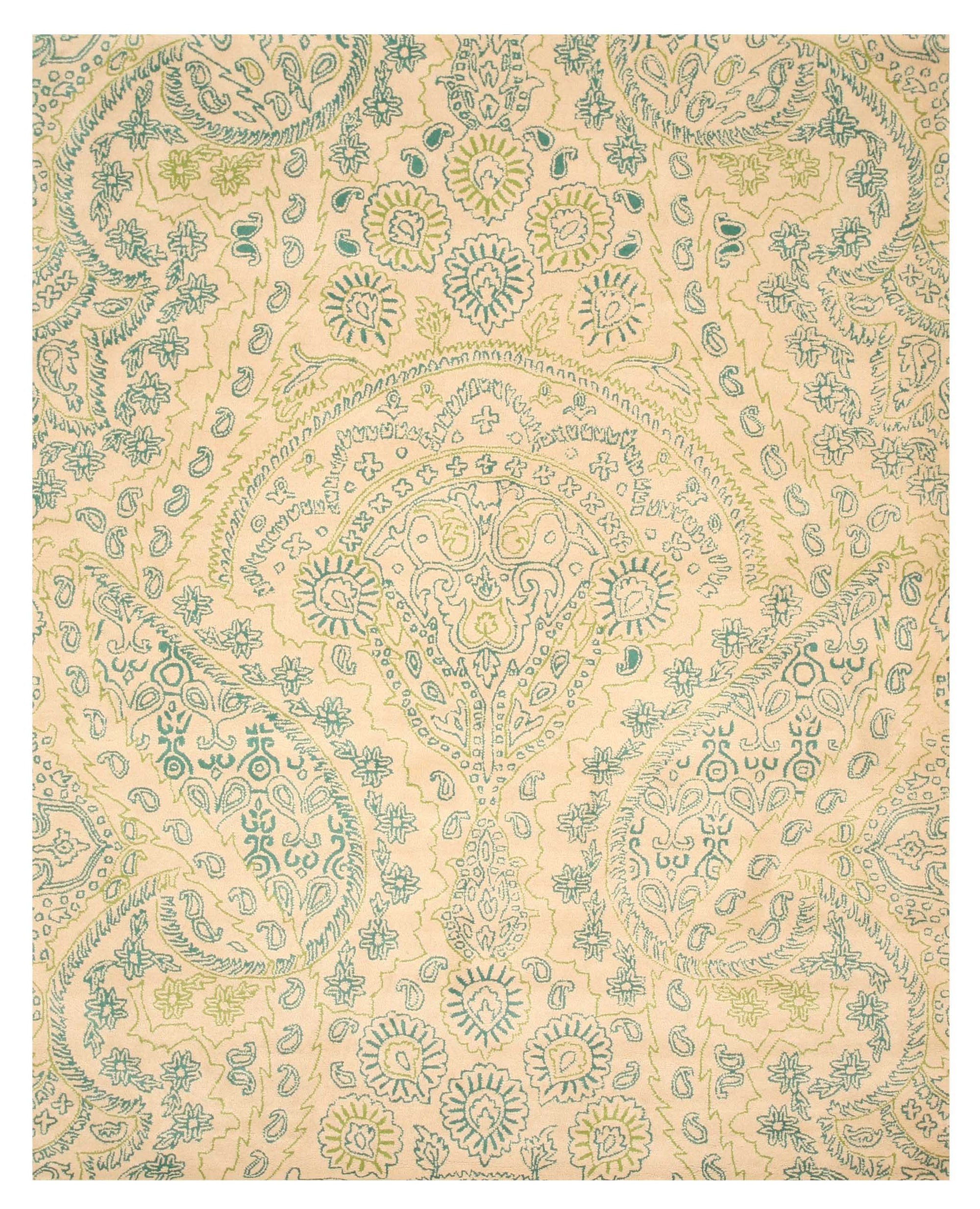 Isolated view of Beautiful Alluring Green Hand Tufted Wool Rug, showcasing its design with swirling, organic patterns in varying shades of green.