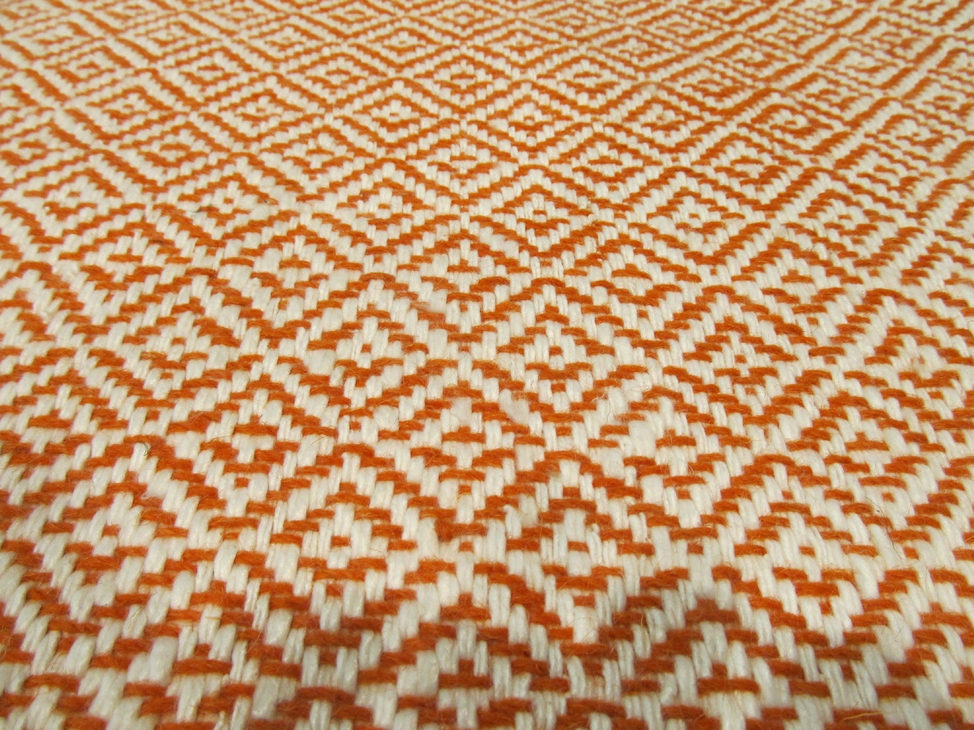 Beautiful Trellis Orange Hand Tufted Wool Rug, warm orange wool with a classic trellis pattern, laying elegantly in a bright, modern living space.