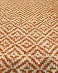 Beautiful Trellis Orange Hand Tufted Wool Rug, warm orange wool with a classic trellis pattern, laying elegantly in a bright, modern living space.