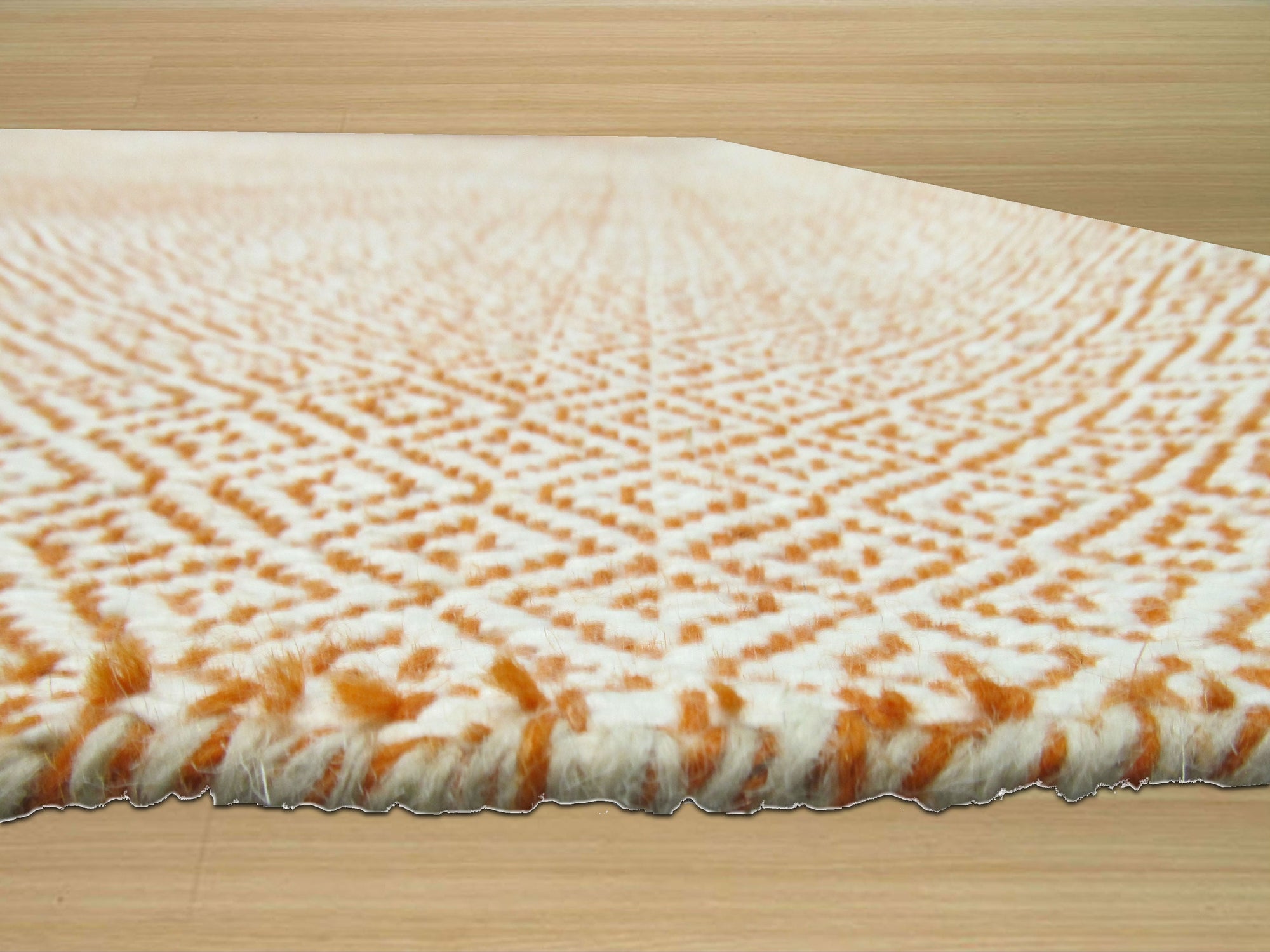 Beautiful Trellis Orange Hand Tufted Wool Rug, a vibrant orange hand-tufted wool rug with a classic trellis design, complements a modern living space.