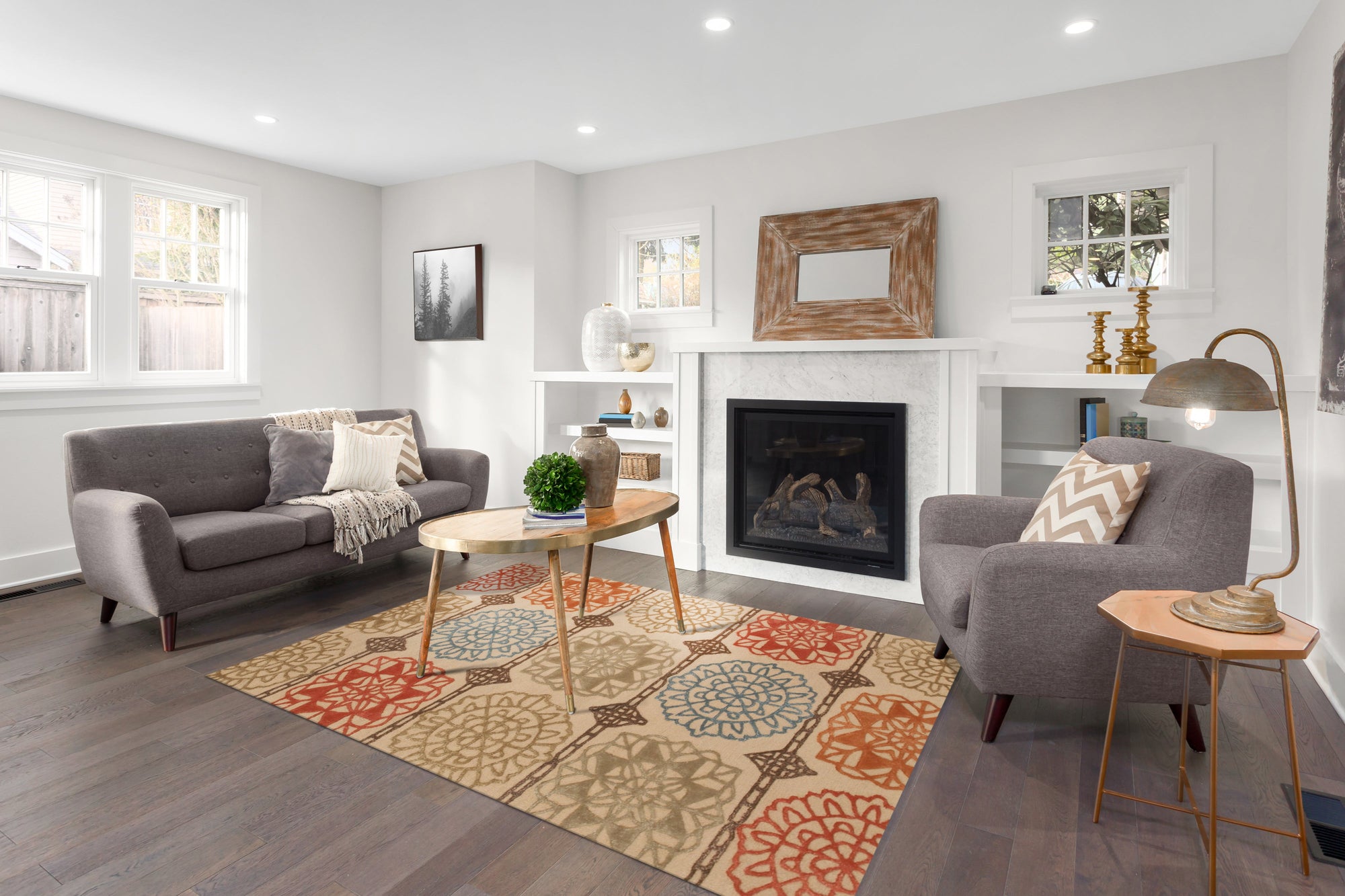 Artistic Sumptuous Beige Hand Tufted Wool Rug, its soft beige tones and hand-tufted construction anchoring a living room with neutral furnishings.
