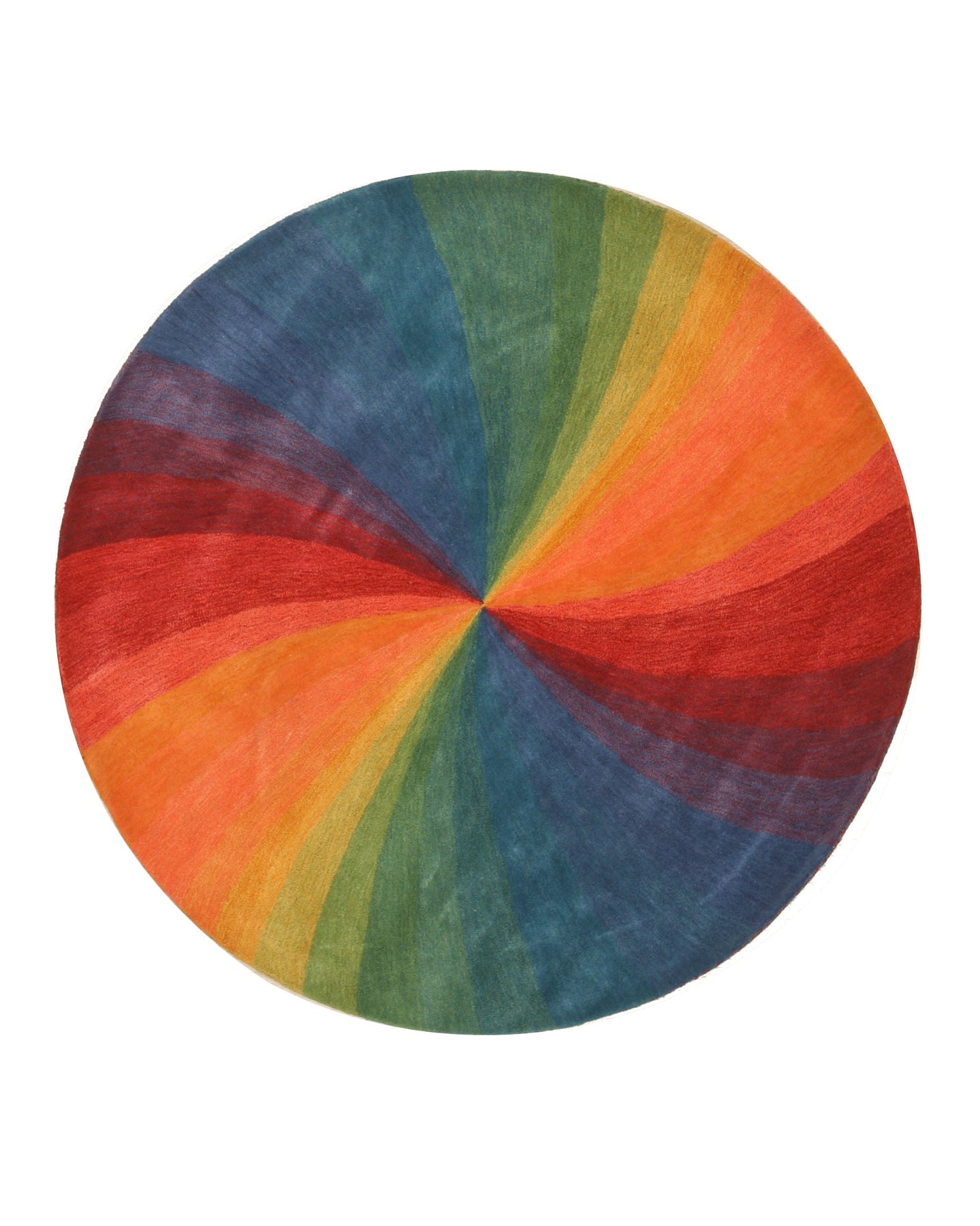 Talia Classic Rainbow Hand Tufted Wool Rug, vibrant arc of color blossoming across a plush wool surface, hand-tufted for luxurious texture and seen in a bright, inviting living space.