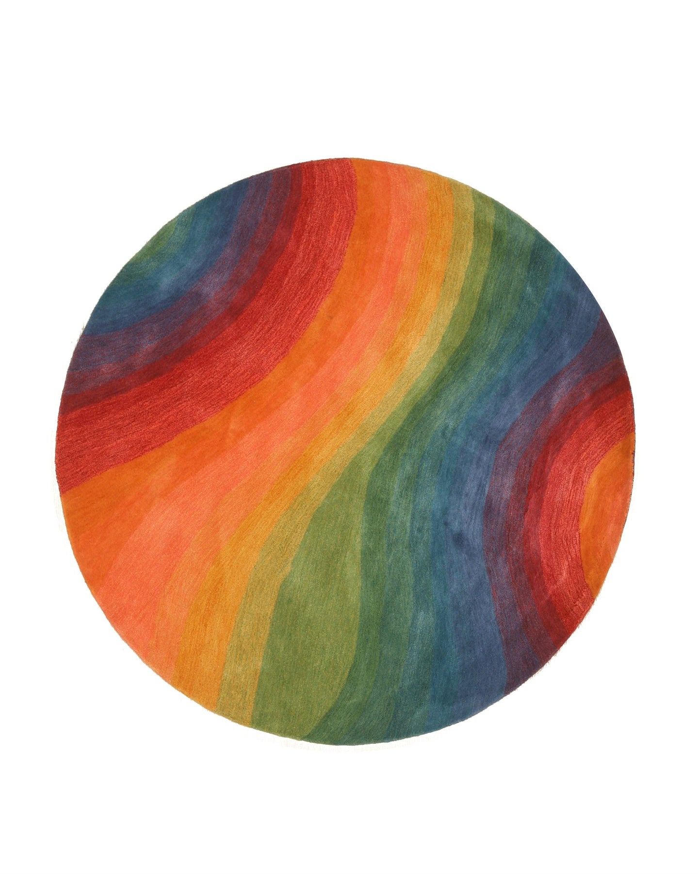 Vibrant Dazzling Multicolor Hand Tufted Wool Rug displayed, bursts of red, blue, yellow, and green interweave in a hand-tufted wool construction.
