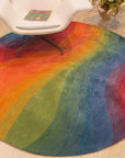 Vibrant Dazzling Multicolor Hand Tufted Wool Rug, a burst of color and texture, sprawls across the floor, showcasing intricate hand-tufted details.