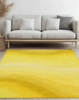 Inviting Ruby Yellow Hand Tufted Wool Rug, showcasing vibrant ruby and yellow hues in a densely tufted wool construction, seen in a room setting demonstrating its scale and texture.