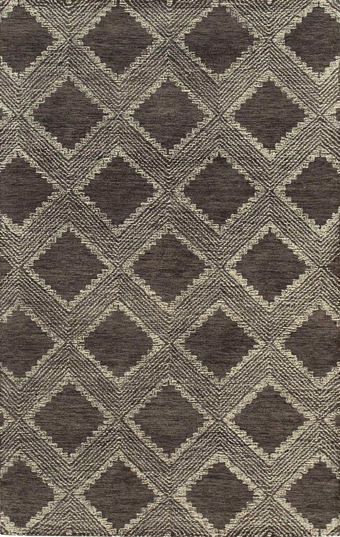 Isolated view of Xena Ava Charcoal Hand Tufted Wool Rug, showcasing its intricate geometric pattern and textured pile.