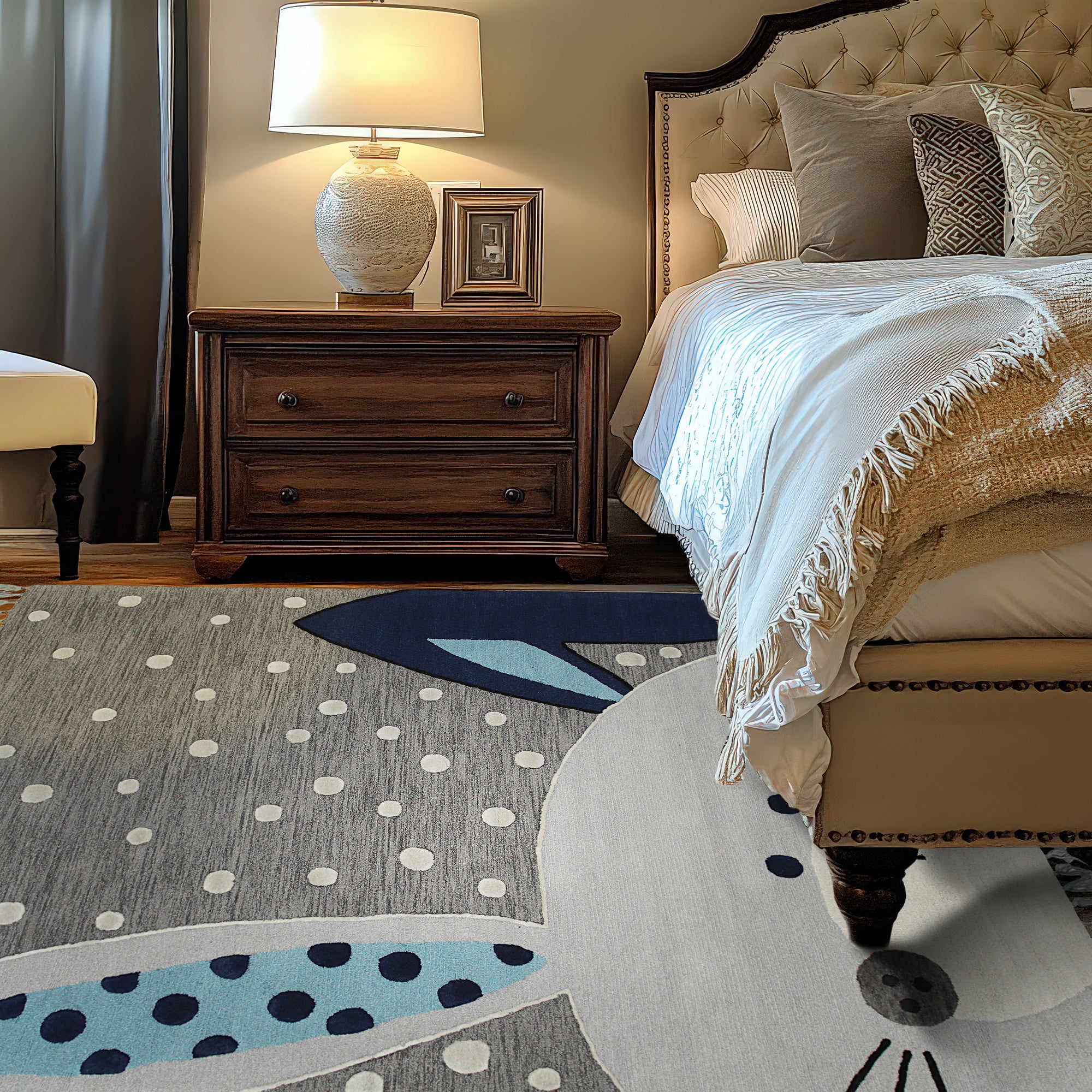 Harlow Bespoke Gray Hand Tufted Wool Rug, displaying subtle textural variations and tonal grays, laying in a bright, modern living room.