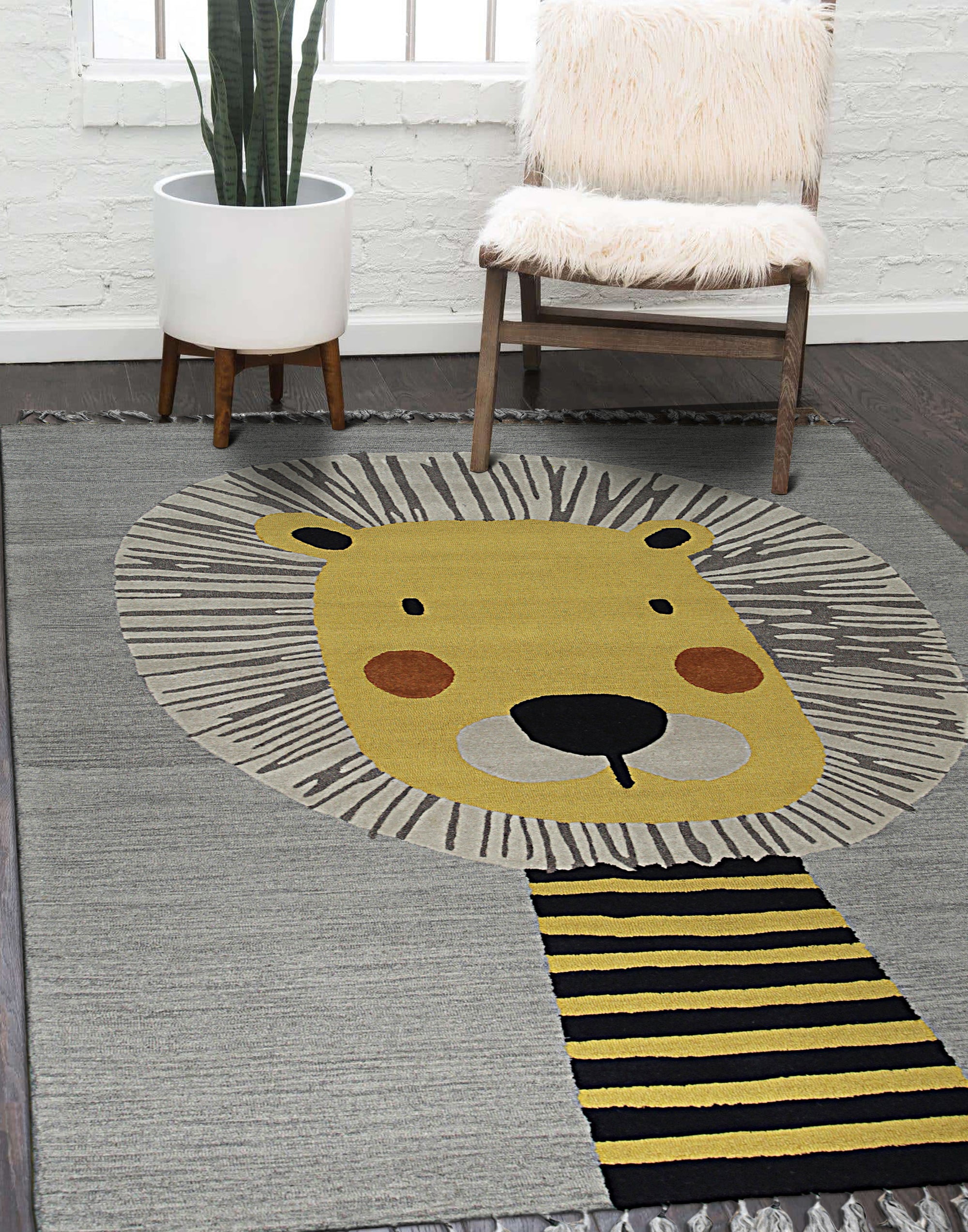 Lush Graceful Gray Hand Tufted Wool Rug, its soft gray tones and plush wool texture complementing a modern living room setting with a light-colored sofa and natural light.