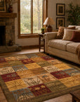 Charming Trendy Green Hand Tufted Wool Rug 5x8 styled in a modern living room - green contemporary area rug
