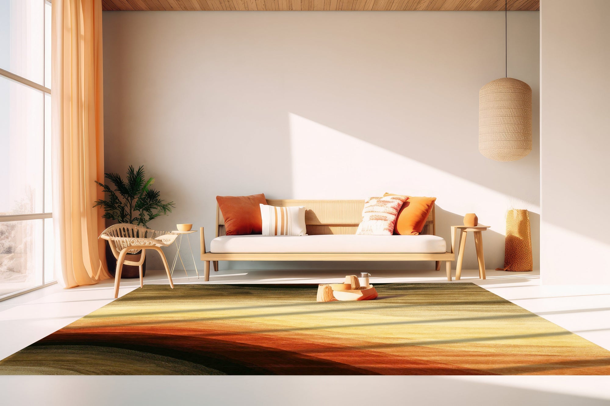 Stylish Sloane Multicolor Hand Tufted Wool Rug displayed in a living room setting, showcasing its vibrant, multicolored pattern and hand-tufted texture.