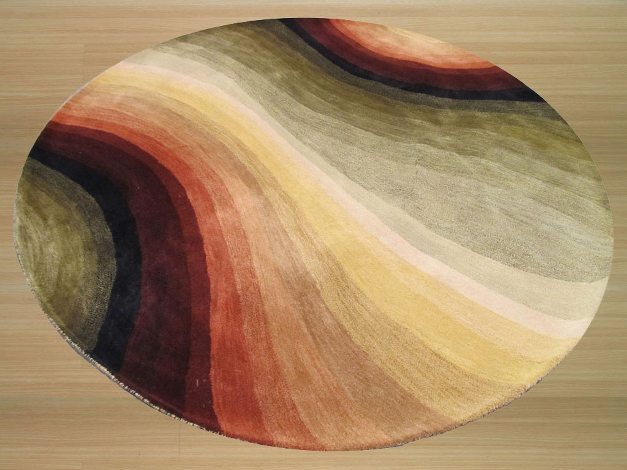 Stylish Sloane Multicolor Hand Tufted Wool Rug, vibrant hues dancing across a luxuriously textured wool surface, anchors a brightly lit room with modern flair.