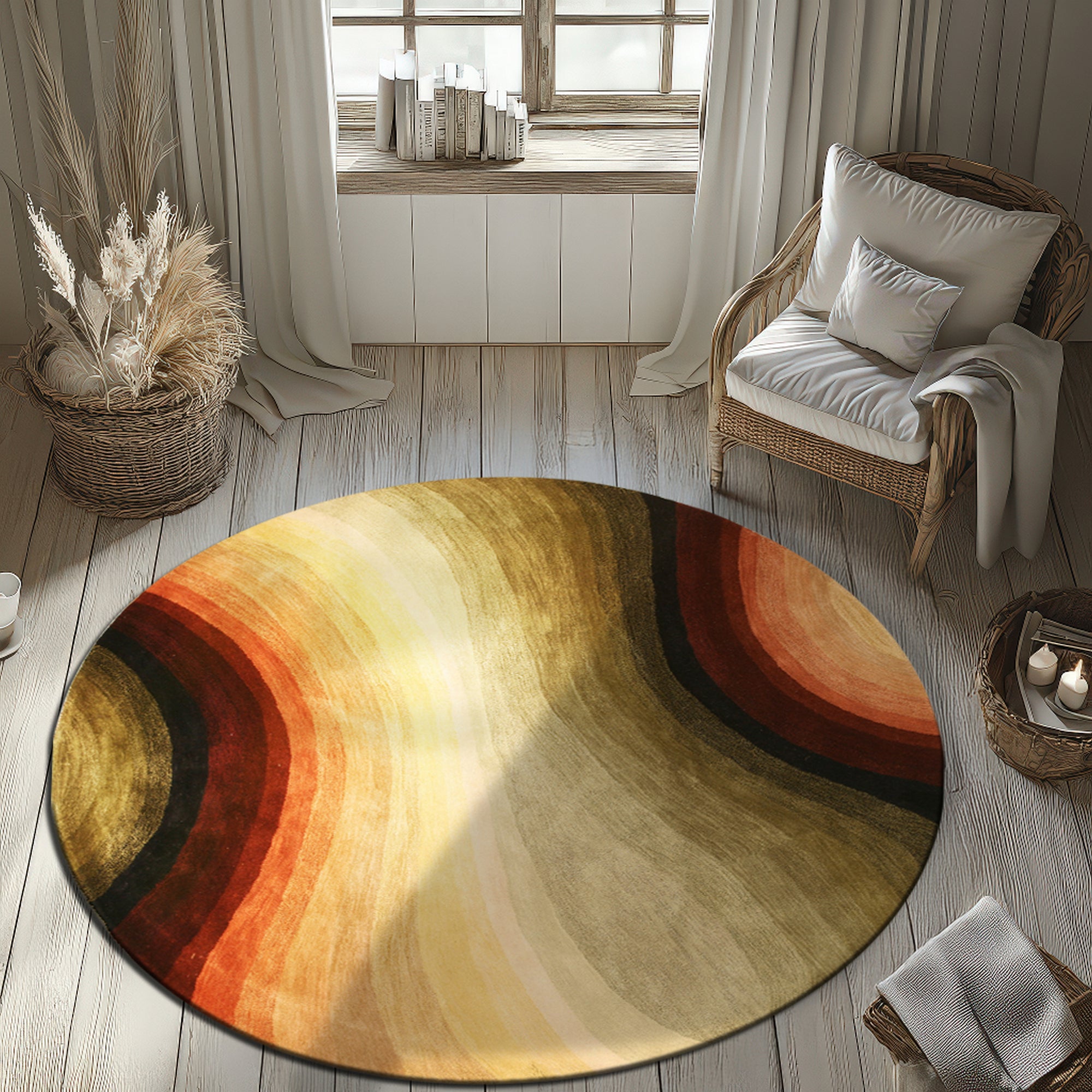 Stylish Sloane Multicolor Hand Tufted Wool Rug, vibrant and patterned wool rug with a medley of colors, sits invitingly in a modern living space.