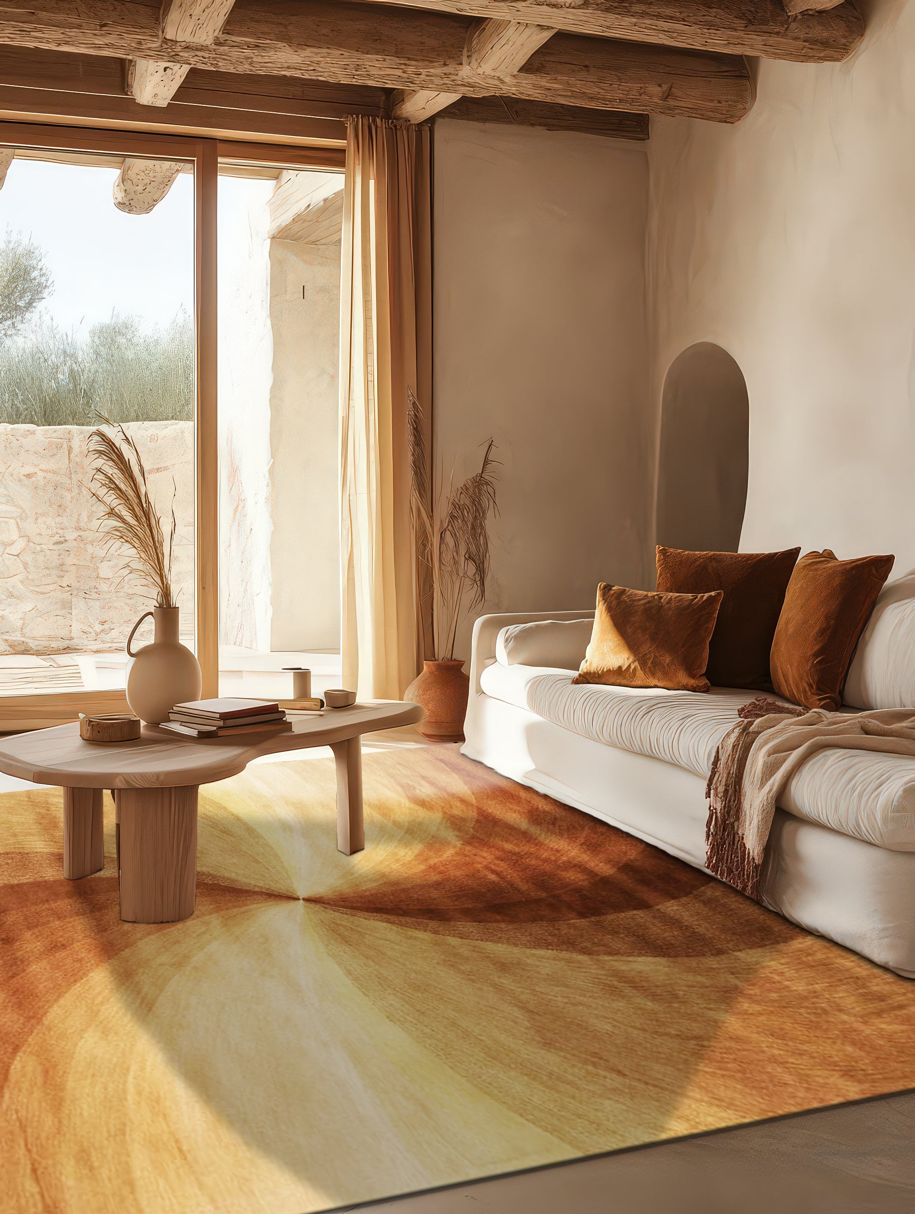 Ava Trendy Light Brown Hand Tufted Wool Rug, showcasing its light brown tones and hand-tufted construction, lies elegantly on a light-colored floor.