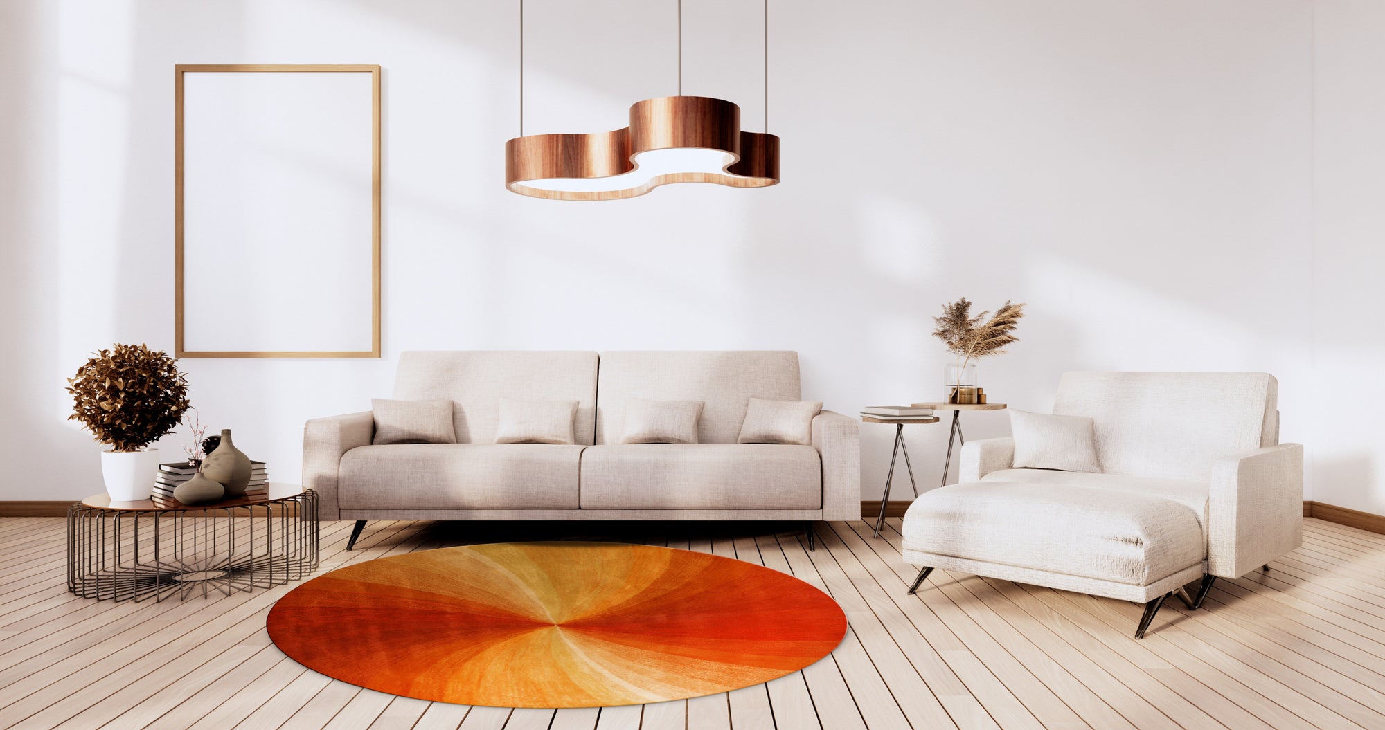 Versatile Sleek Orange Hand Tufted Wool Rug, vibrant orange wool rug with a minimalist design, displayed on a light wood floor.