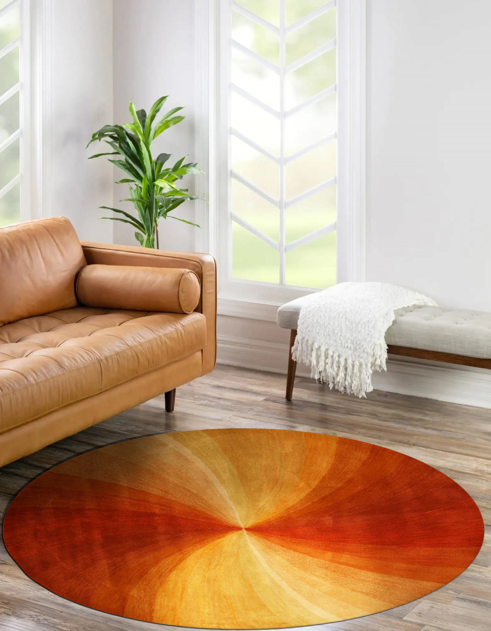 Versatile Sleek Orange Hand Tufted Wool Rug, a vibrant burst of warm orange, its hand-tufted wool construction adding plush texture and subtle dimension to a modern living space.