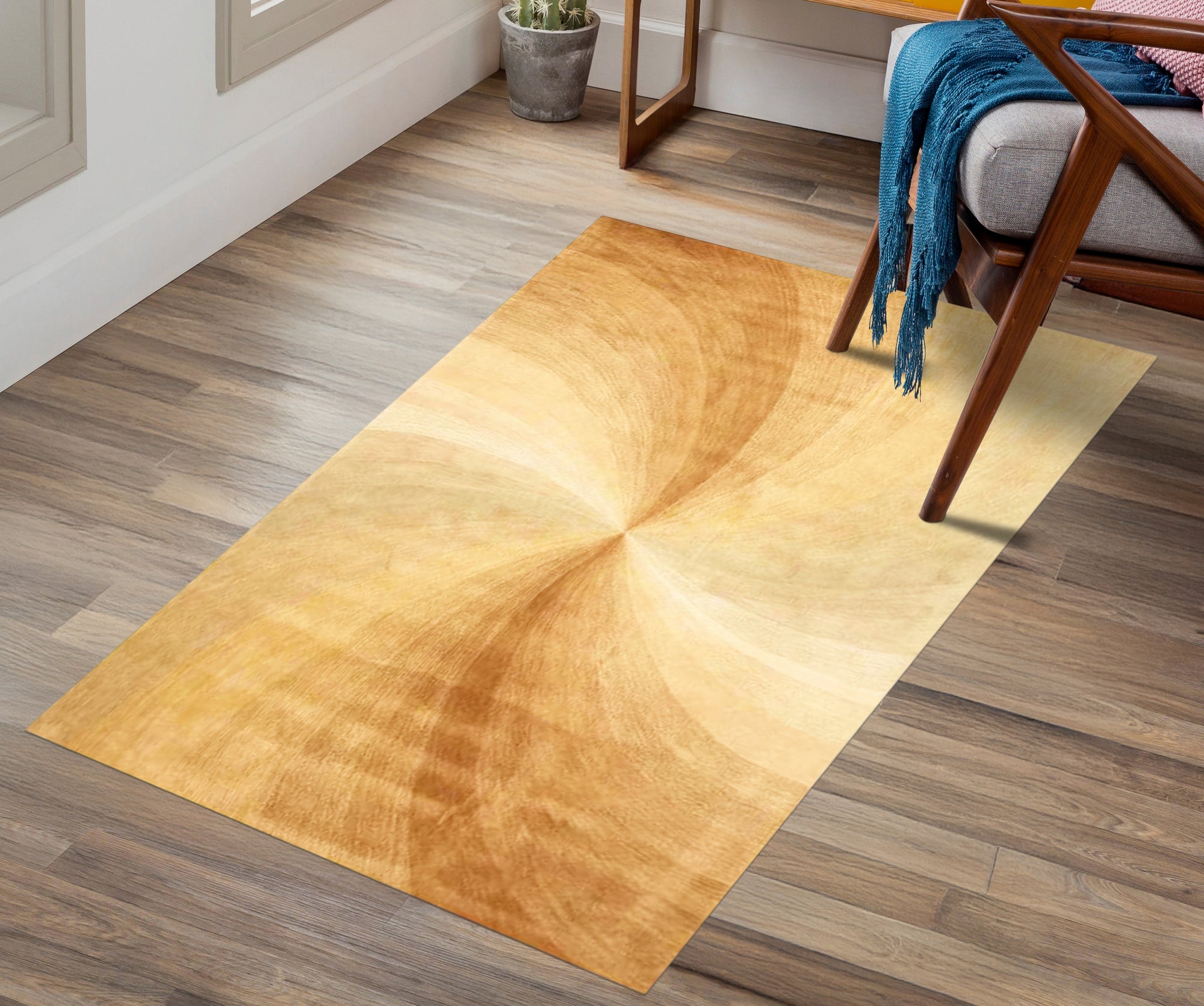 Sleek Sloane Beige Hand Tufted Wool Rug anchoring a bright, modern living room. Beige wool pile adds warmth and subtle texture.