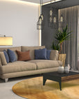 Nina Stylish Beige Hand Tufted Wool Rug, a calming beige wool rug with a textured, geometric pattern, displayed in a bright, modern living space.