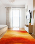 Classic Vibrant Orange Hand Tufted Wool Rug, a warm orange hand-tufted wool rug, lends a vibrant splash of color and texture to a modern living room setting.