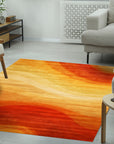 Classic Vibrant Orange Hand Tufted Wool Rug, its vibrant orange hues pop against a light background. Hand-tufted wool construction is visible, showing detailed craftsmanship.