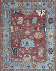**Isolated view of Mira Traditional Rust Hand Knotted Wool Rug, showcasing its intricate, geometric central medallion and elaborate, layered border.**