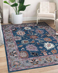 Unique Rustic Blue Hand Knotted Wool Rug, showcasing textured wool knots in varying shades of blue, creating a timeworn, rustic aesthetic.