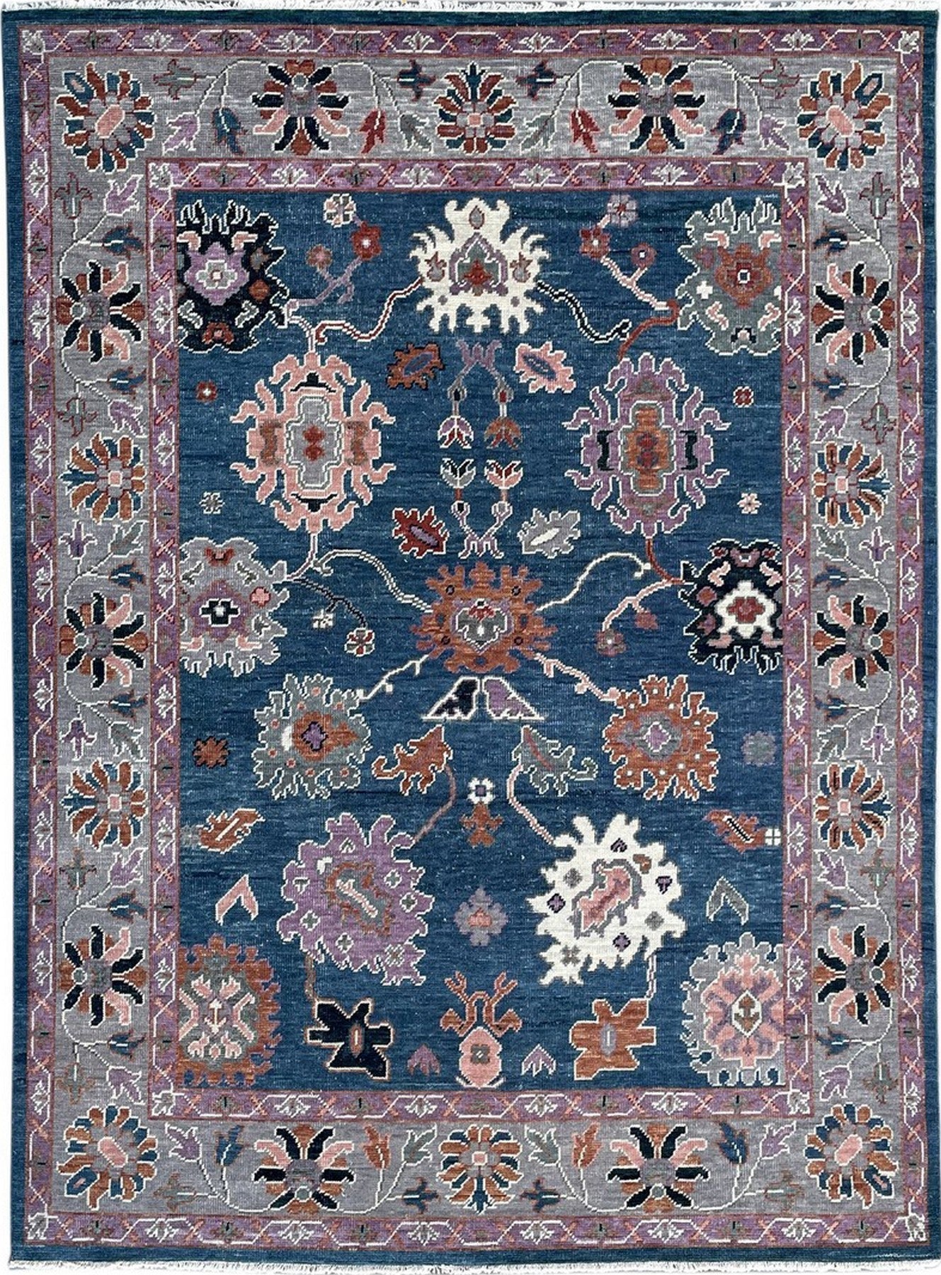 Isolated view of Unique Rustic Blue Hand Knotted Wool Rug, showcasing its design.