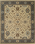Isolated view of Opulent Oushak Ivory Hand Knotted Wool Rug, showcasing its intricate floral and geometric design.