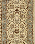 Opulent Oushak Ivory Hand Knotted Wool Rug, seen in a room setting, showcases its intricate hand-knotted construction and soft ivory hues.