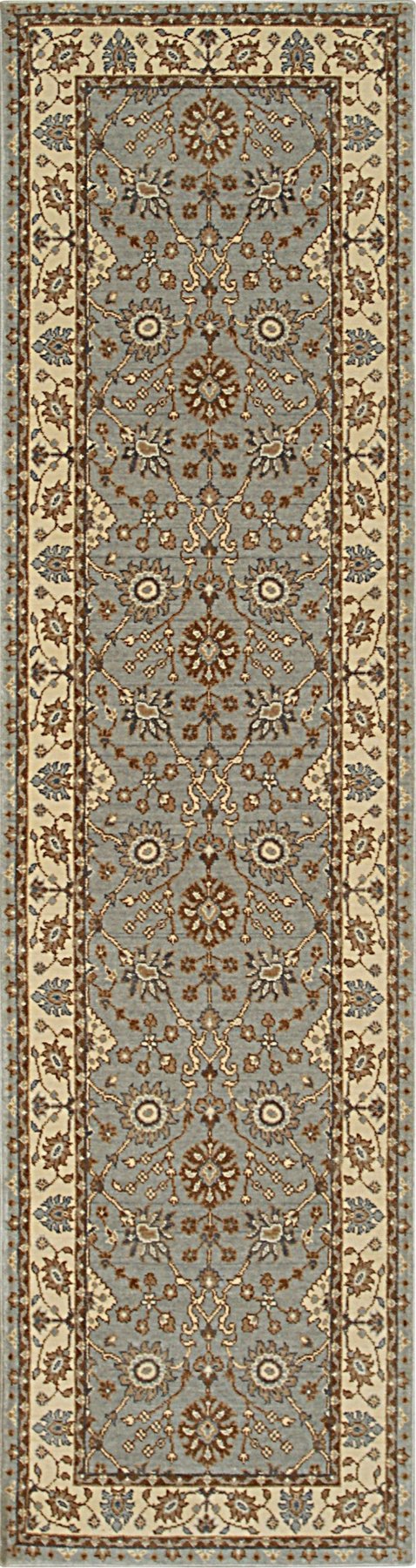 Artisan Oushak Light Blue Hand Knotted Wool Rug, a light blue wool rug with a traditional Oushak design, seen in a detailed product shot highlighting its intricate knotwork.