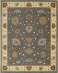 Isolated view of Bespoke Oushak Gray Hand Knotted Wool Rug, showcasing its intricate floral and geometric design.
