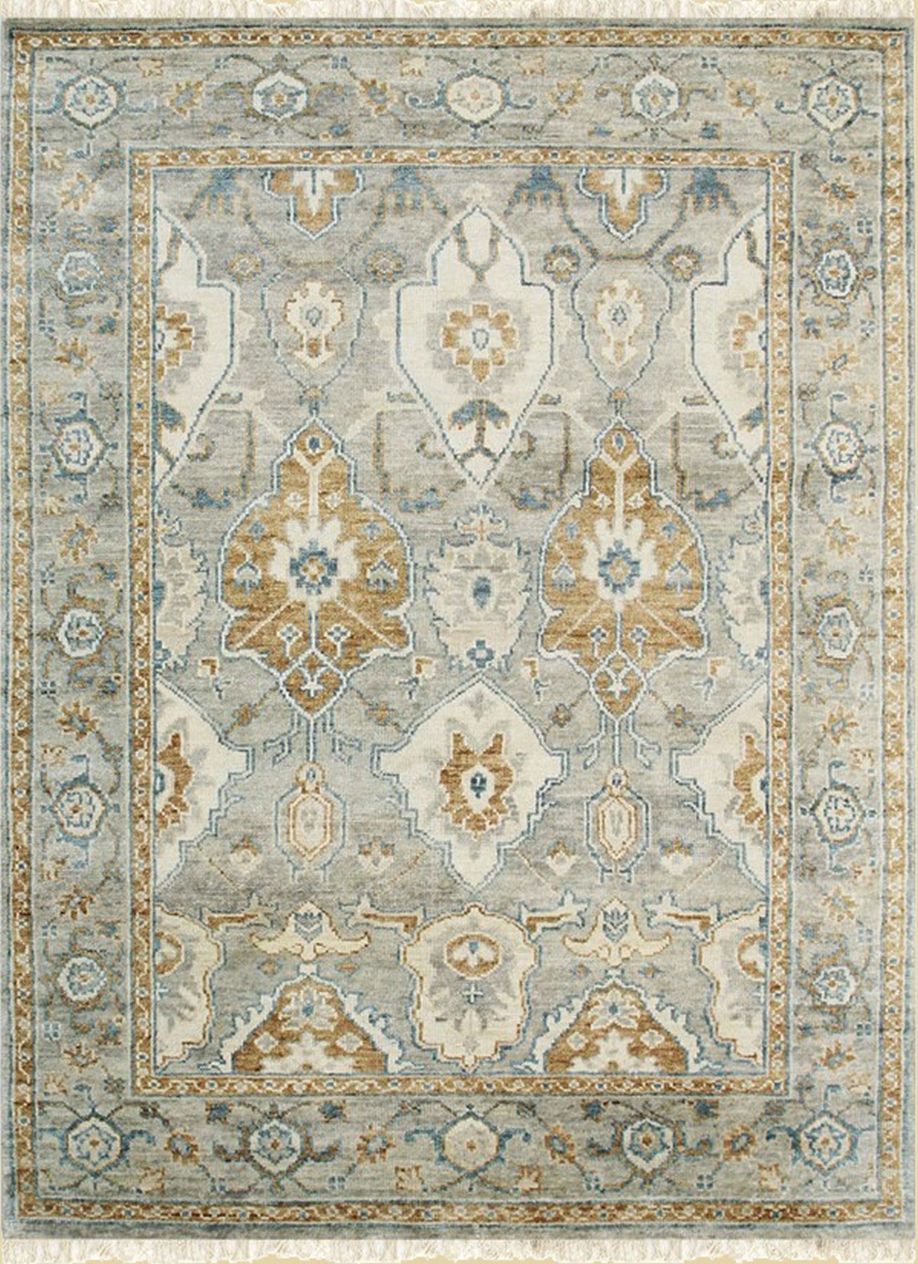 Isolated view of Freya Oushak Green Hand Knotted Wool Rug, showcasing its intricate floral and medallion design.