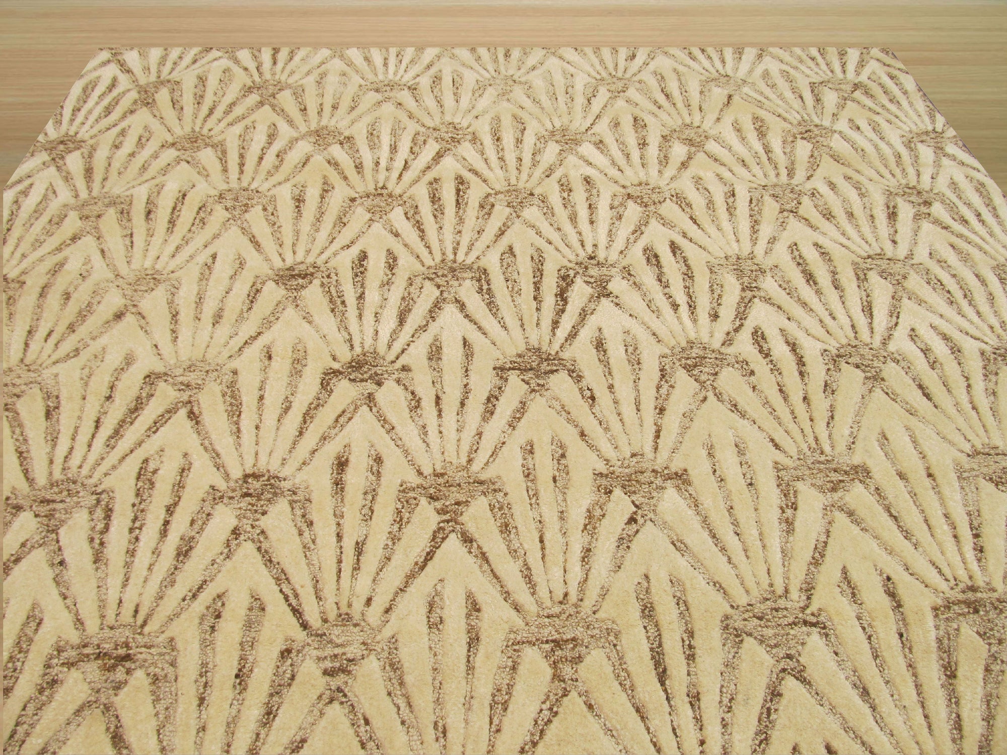 Chloe Trellis Ivory Hand Tufted Wool & Viscose Rug, its intricate trellis design in soft ivory wool and shimmering viscose fibers showcased in a bright, inviting living room setting.