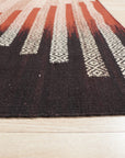Dazzling Sleek Red Flatweave Wool Rug, a vibrant expanse of crimson wool with a subtle, flatweave texture, nestled within a bright and airy living space, anchoring a modern seating arrangement.
