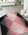 Dazzling Sleek Red Flatweave Wool Rug, vibrant red wool flatweave, complements a modern living space with light wood flooring and neutral furniture.