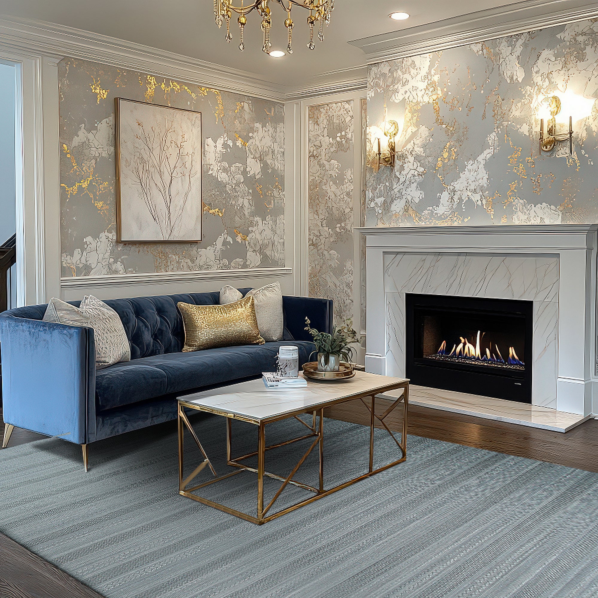 Captivating Talia Gray Handmade Wool Rug, showcasing a textured gray wool field with subtle geometric patterns, lending a sophisticated and inviting feel to a living room setting.