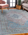 Refined Fiona Blue Handmade Wool Rug, showcasing a rich blue palette and intricate, potentially traditional, design details woven in wool.