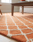 Amara Delicate Orange Hand Tufted Wool Rug in a living room
