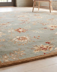 Amara Elegant Gray and Gold Machine Made Wool Rug in a sunroom