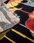 Black floral contemporary rug back corner detail