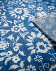Blue ivory Oushak rug back and field detail