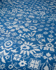Blue ivory Oushak rug angled field detail