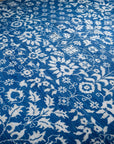 Blue ivory Oushak rug allover floral field detail