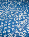 Blue ivory Oushak rug top-down allover floral detail